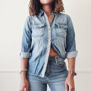 Current/Elliott The Perfect Shirt in Stockyard/Embroidery embroidered button up